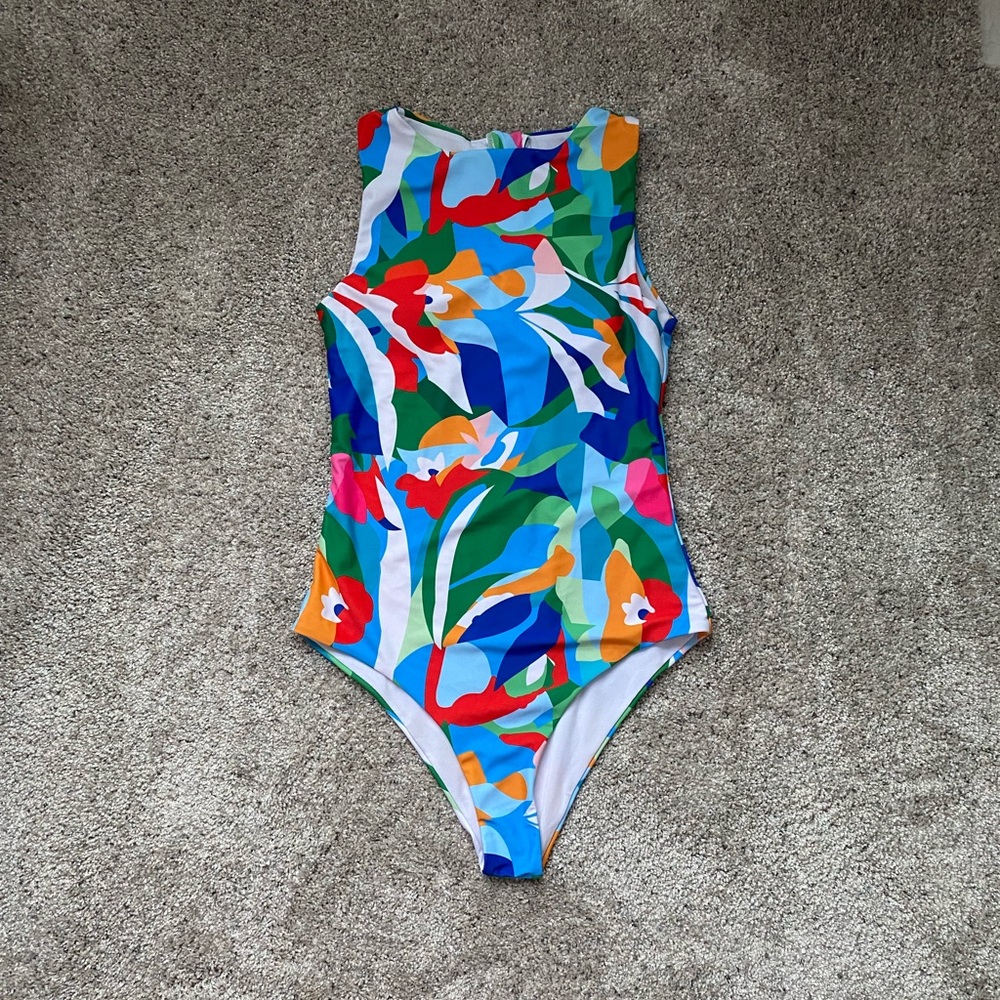 Colorful Tropical Fun Swim One Piece Bathing Suit Size Small